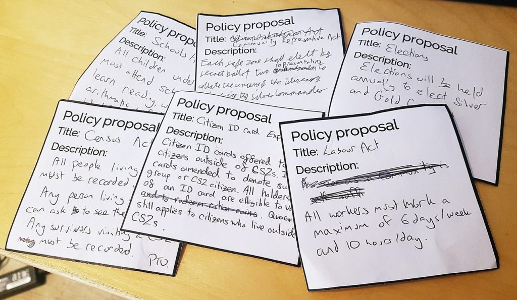 Gold Command policies from the Aftermath Megagame