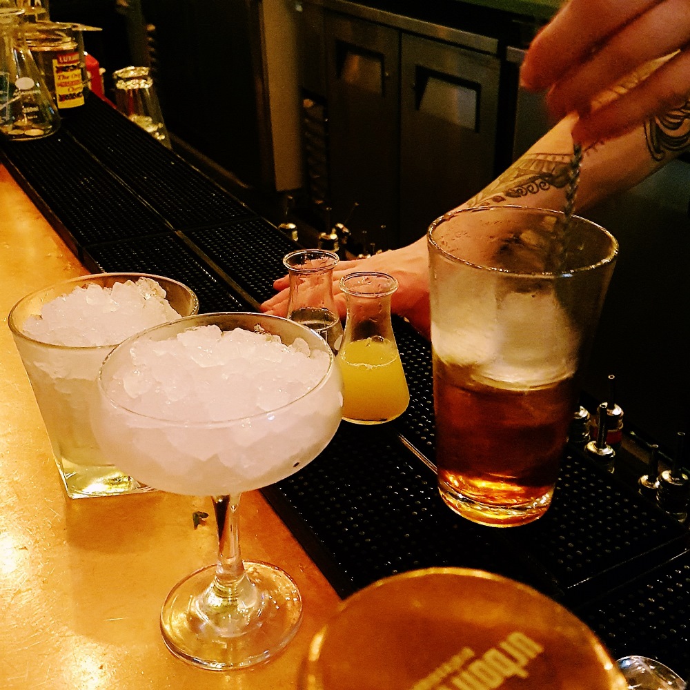 Chocolate Orange Sazerac cocktail being made at Alchemist Leeds Trinity