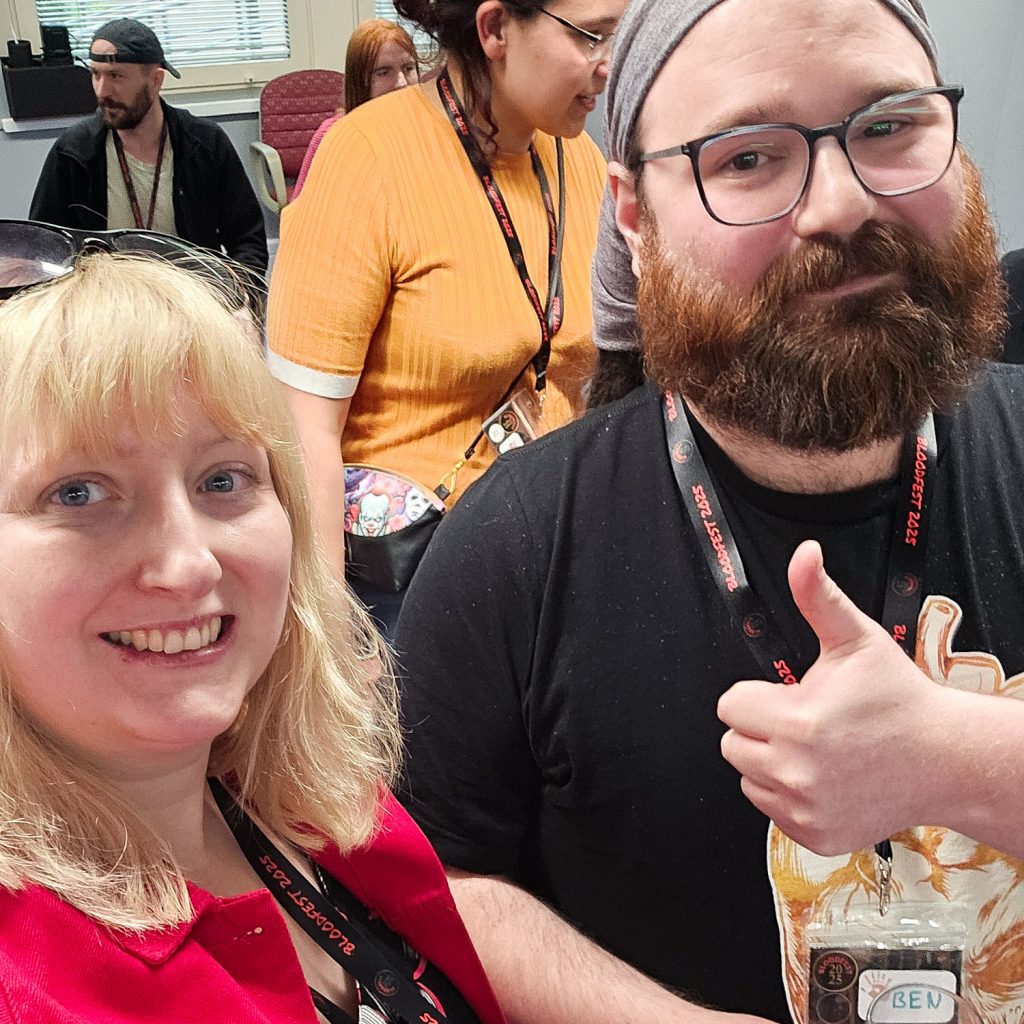 BeckyBecky with Ben Burns at Bloodfest convention for Blood on the Clocktower social deduction game