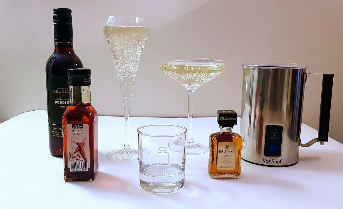 Champagne glasses, dessert wine, chilli oil, milk frother - Christmas Presents Round Up by BeckyBecky Blogs
