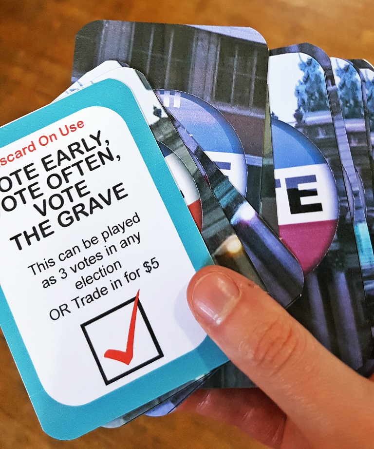 Vote Cards at City of Shadows - City of Shadows Megagame After Action Report by BeckyBecky Blogs