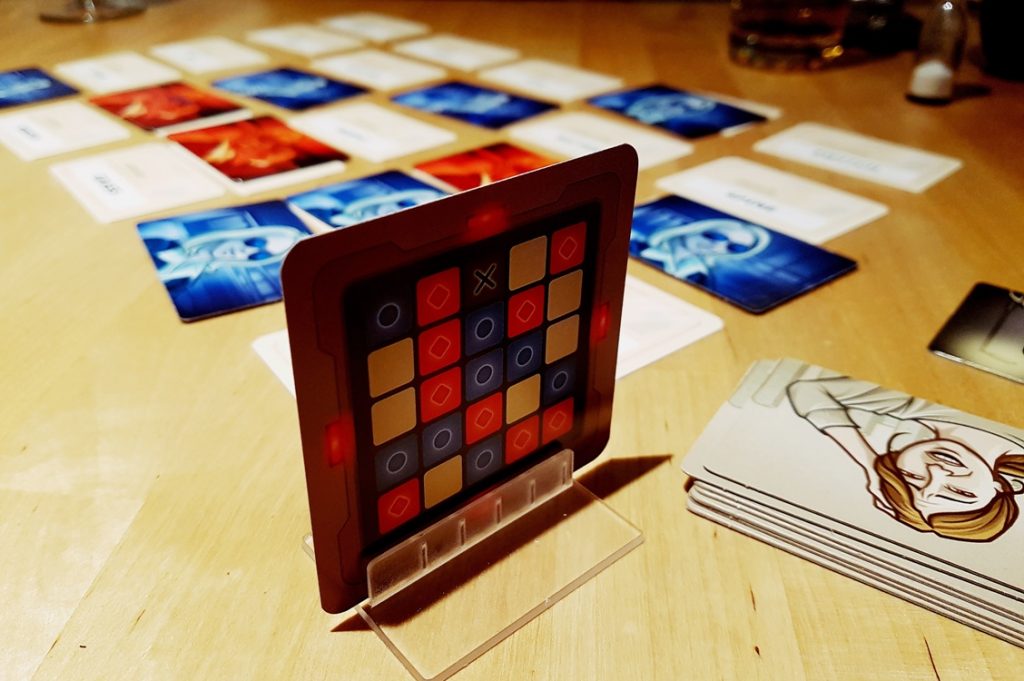 Codenames tabletop card game set up