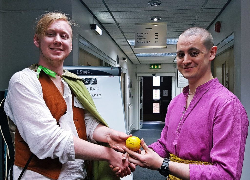 Mother Rhoyne player awarding a lemon to a bard - Everybody Dies Harder, a Game of Thrones megagame by BeckyBecky Blogs