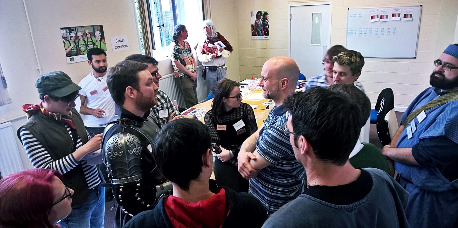 Players amassing in the Throne Room at Everybody Dies Harder, a Game of Thrones megagame - Game of Alchemy, and the difference between LARP and Megagames by BeckyBecky Blogs