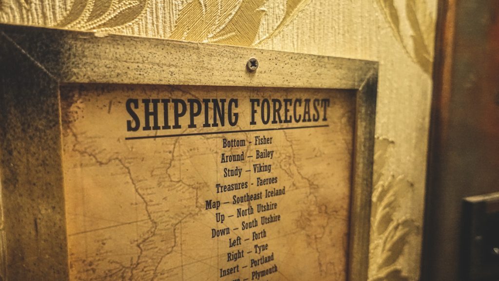 A sign showing the shipping forecast codewords