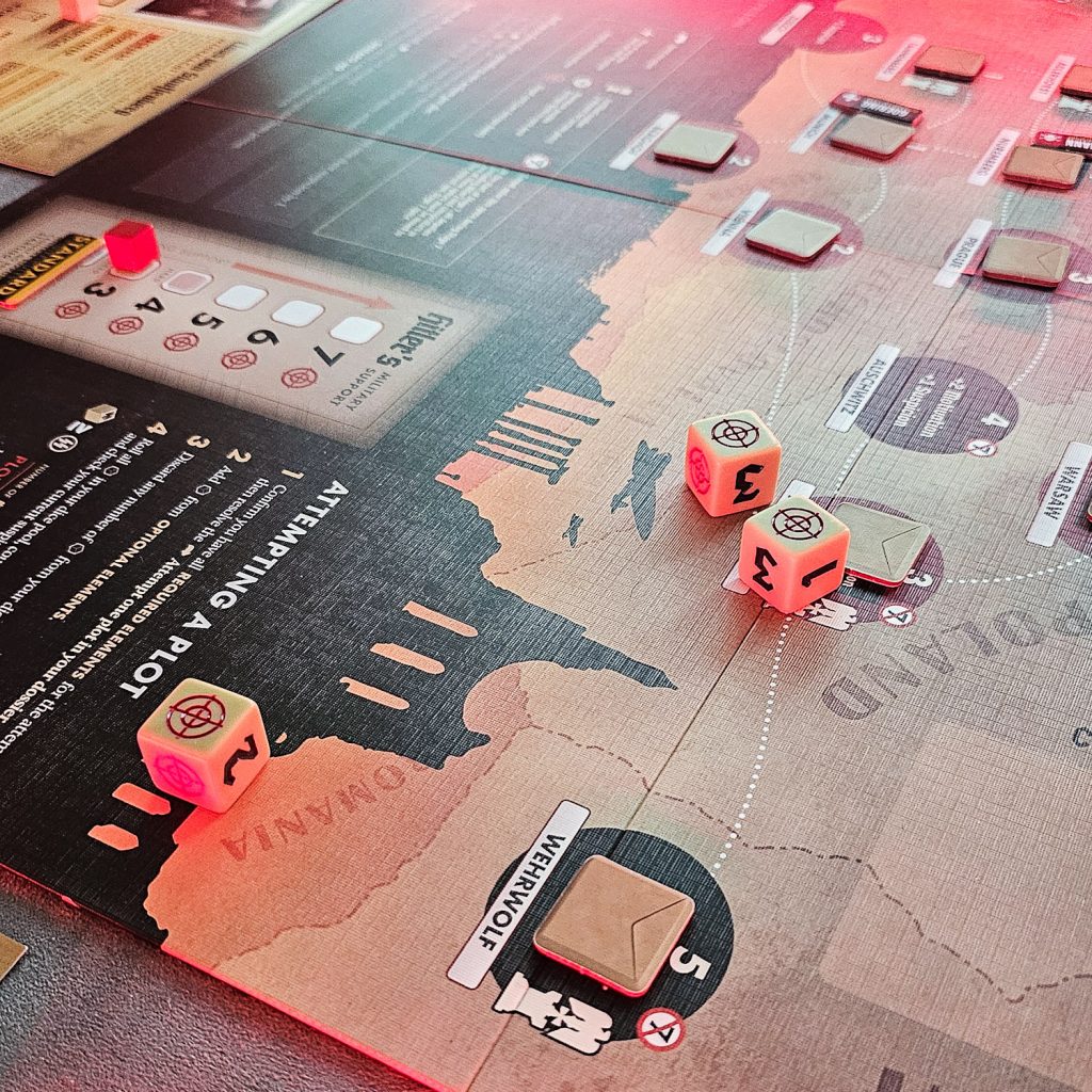 Game board from Black Orchestra, a boardgame you can play with a baby around