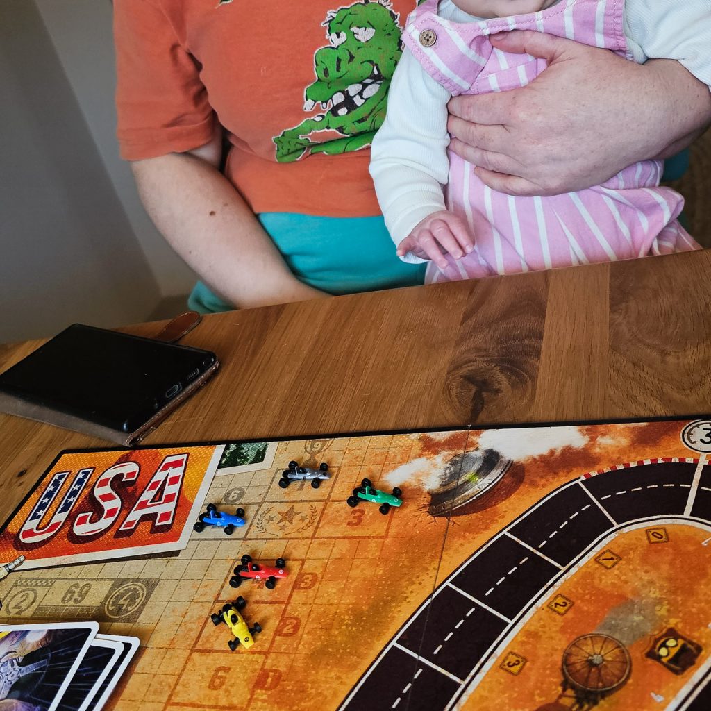 Winner's table from Heat, a boardgame you can't play with a baby around