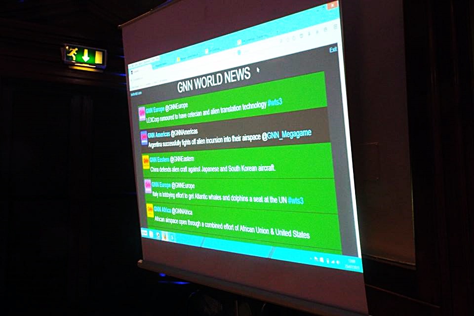 Twitter screen at a megagame - Press at Megagames by BeckyBecky Blogs|