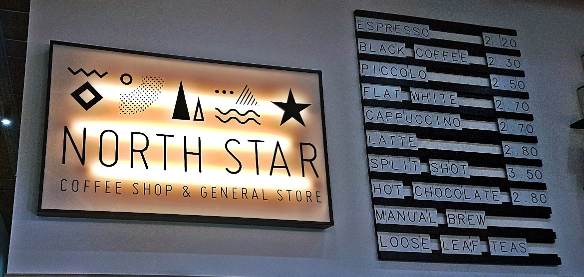 Sign and coffee prices - Review of North Star Coffee Shop by BeckyBecky Blogs