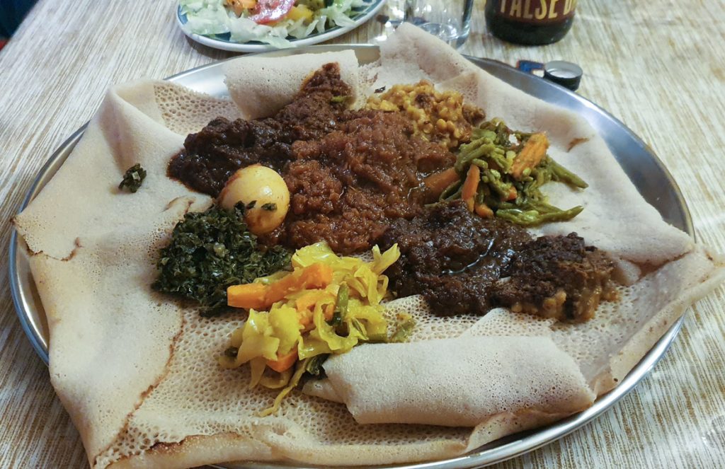 A platter of Ethiopian food