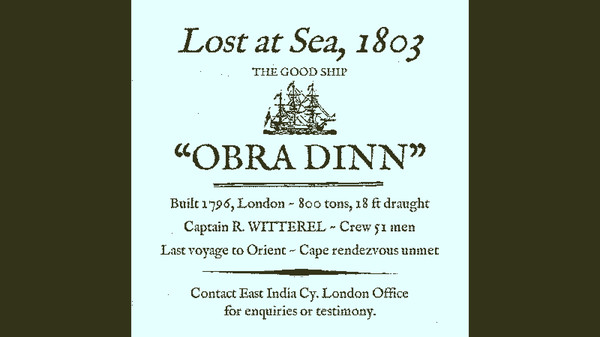 Intro text from Return of the Obra Dinn mystery video game