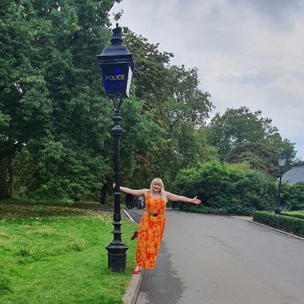 Becky and a police lamp post in Hyde Park