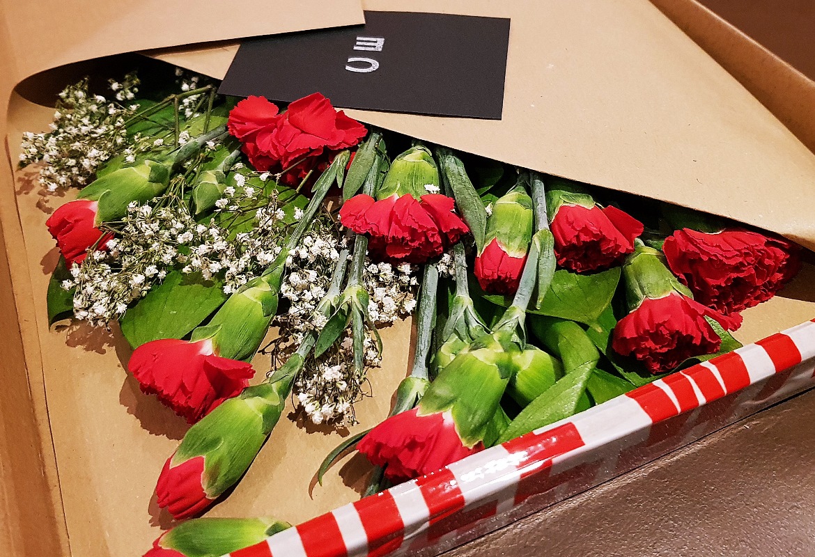 Red carnations from my Relationship Manager Lucy - The Lucky Ones, immersive theatre experience by Riptide Leeds, review by BeckyBecky Blogs