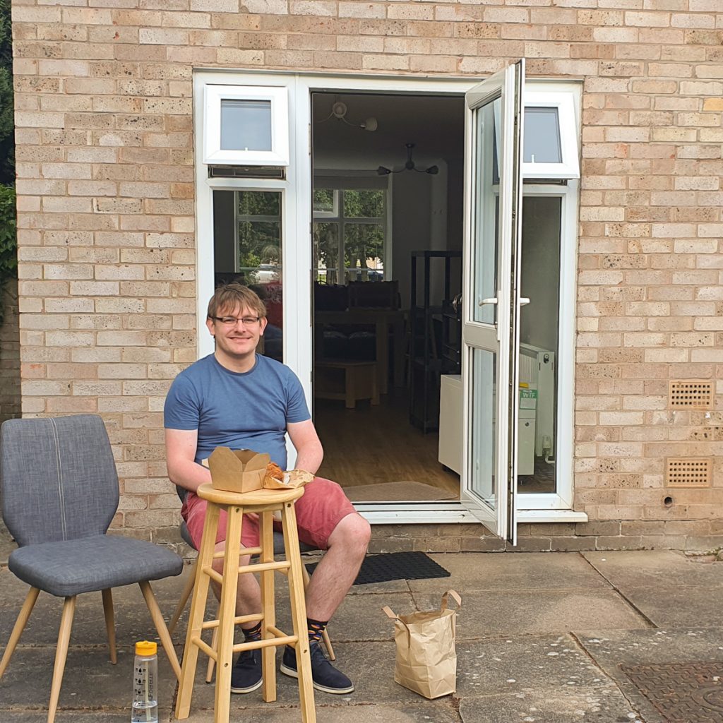 Tim sat in our garden - September 2020 Monthly Recap by BeckyBecky Blogs