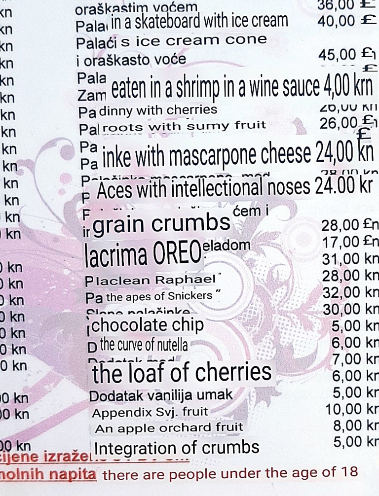 Translated menu at Cukarin - Eating Split, Croatia Travel blog by BeckyBecky Blogs