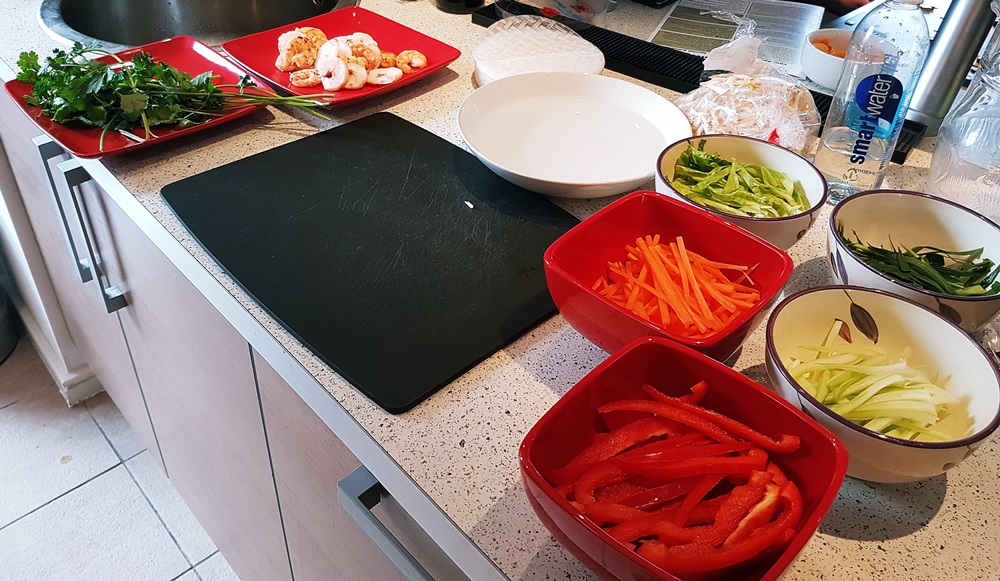 Prep station for Vietnamese Summer Rolls - Recipe by BeckyBecky Blogs