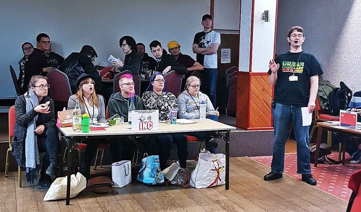 Opening briefing by John Mizon - A World Divided megagame after action report by BeckyBecky Blogs